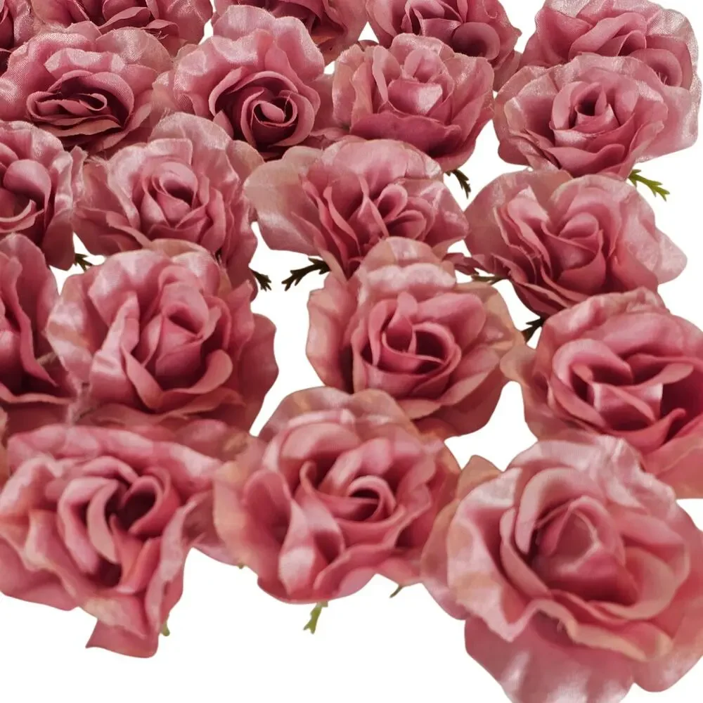105 Pink Satin Rose Heads Lot Open Roses Buds Stemless Wedding Craft Flower